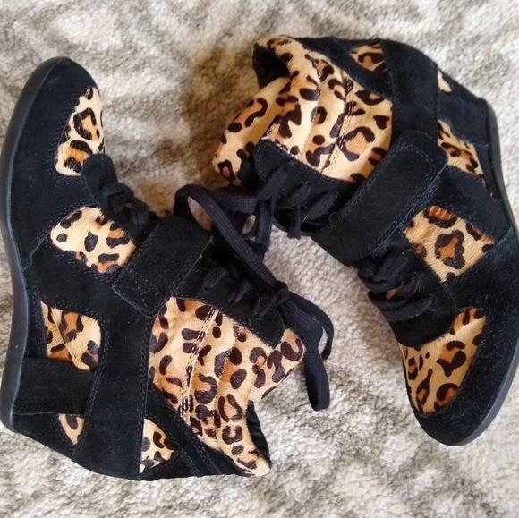 Ash Shoes - Ash Limited pony fur leopard wedge sneakers 10